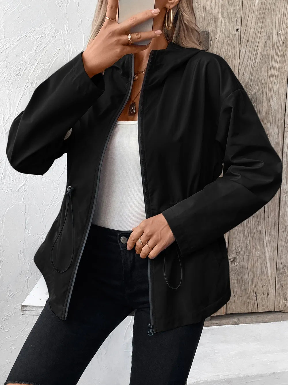 Casual Zip-Up Jacket with Adjustable Hood
