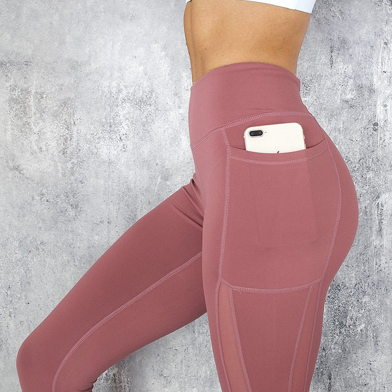 Leggings Fitness with Pocket High Waist Mesh Stitching