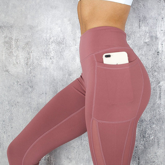 Leggings Fitness with Pocket High Waist Mesh Stitching