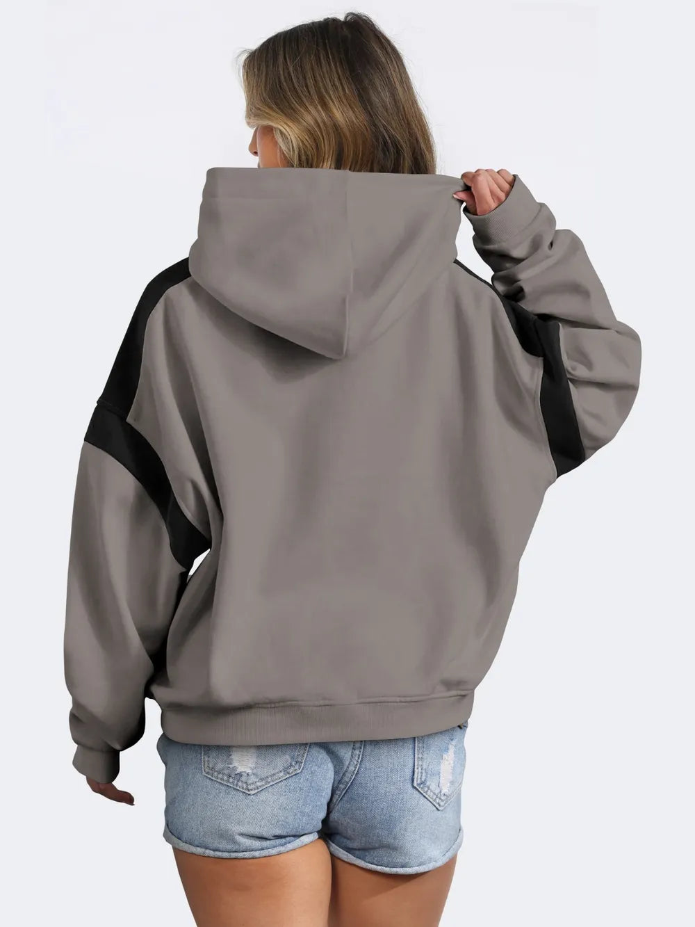 Long Sleeve Hoodie with Contrast Detailing and Dropped Shoulders – Relaxed and Trendy