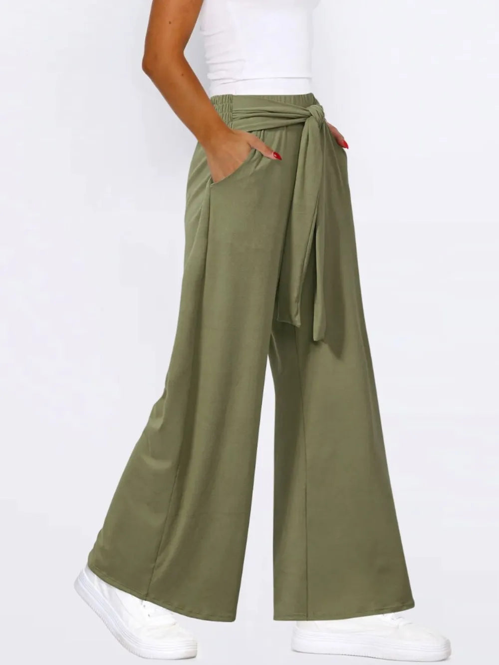 Tie-Waist Wide-Leg Pants with Pockets
