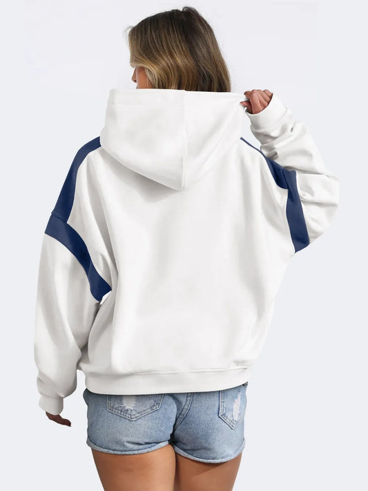 Long Sleeve Hoodie with Contrast Detailing and Dropped Shoulders – Relaxed and Trendy