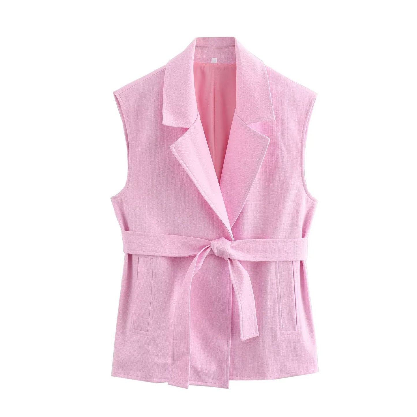 Sleeveless Belted Vest & Wide-Leg Pants Set – Effortless Chic
