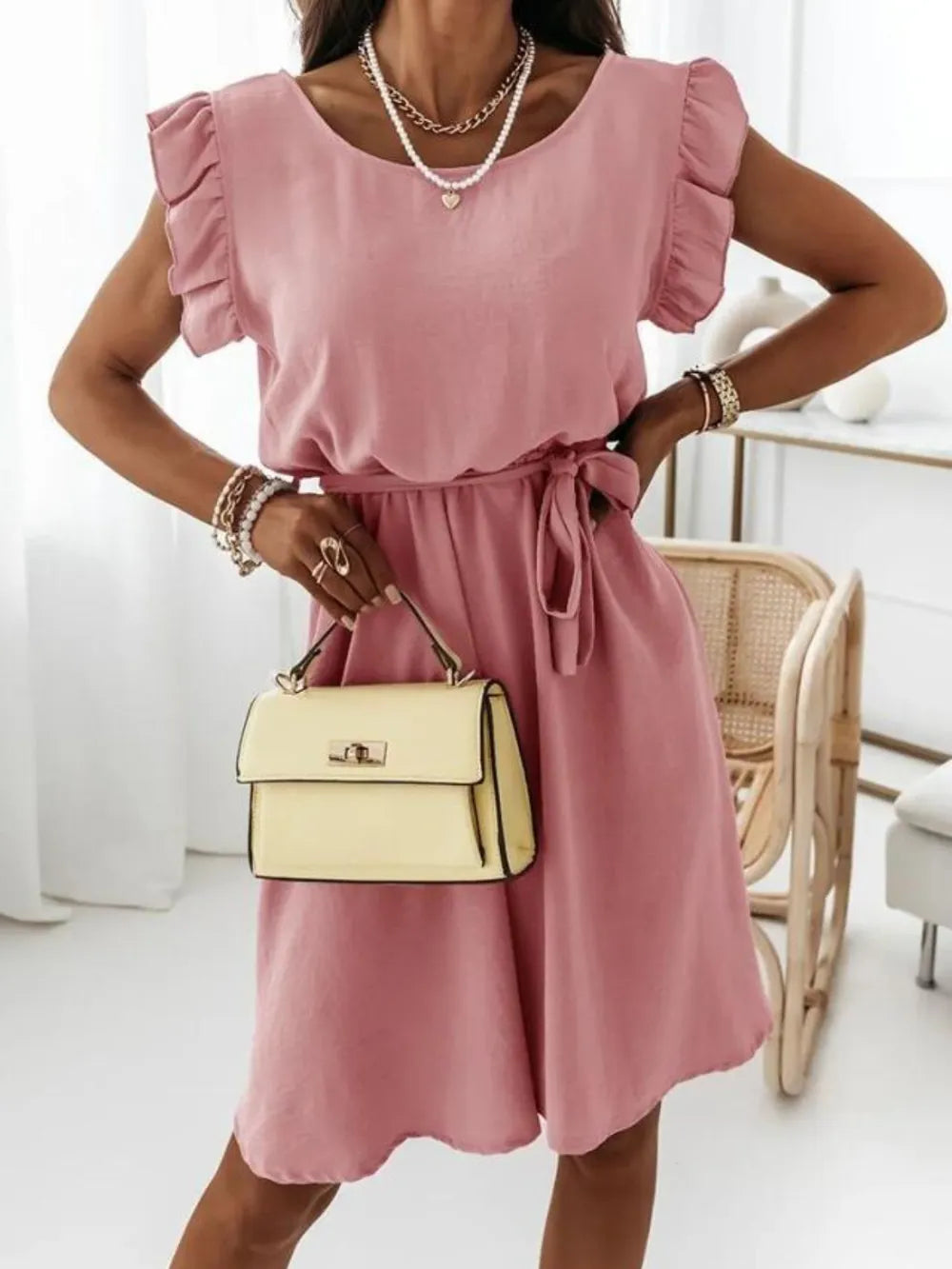 Ruffle Bloom Waist Tie Dress