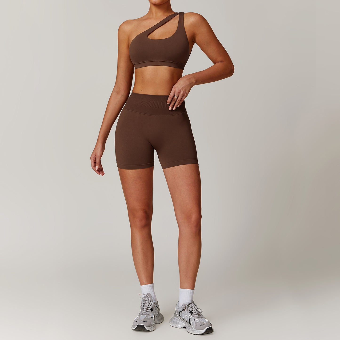 Slant Shoulder Sports Bra & Shorts Yoga Set