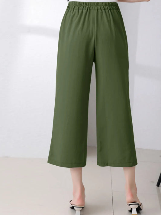 Pants with Pockets and a Half-Elastic Waistband