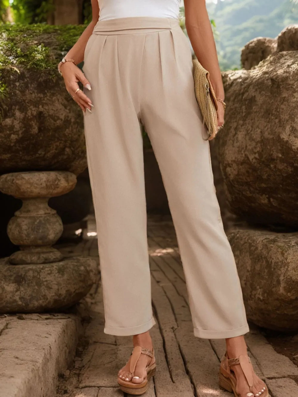 Ruched Waist Relaxed Pants
