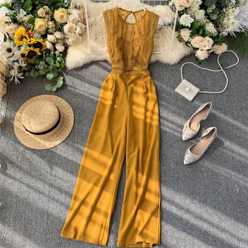 Jumpsuit Women Hollow Backless lace with wide leg pants