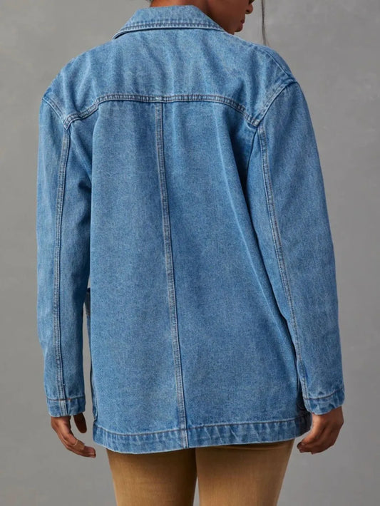 Essential Long Sleeve Denim Jacket – Lapel & Pocket Detail