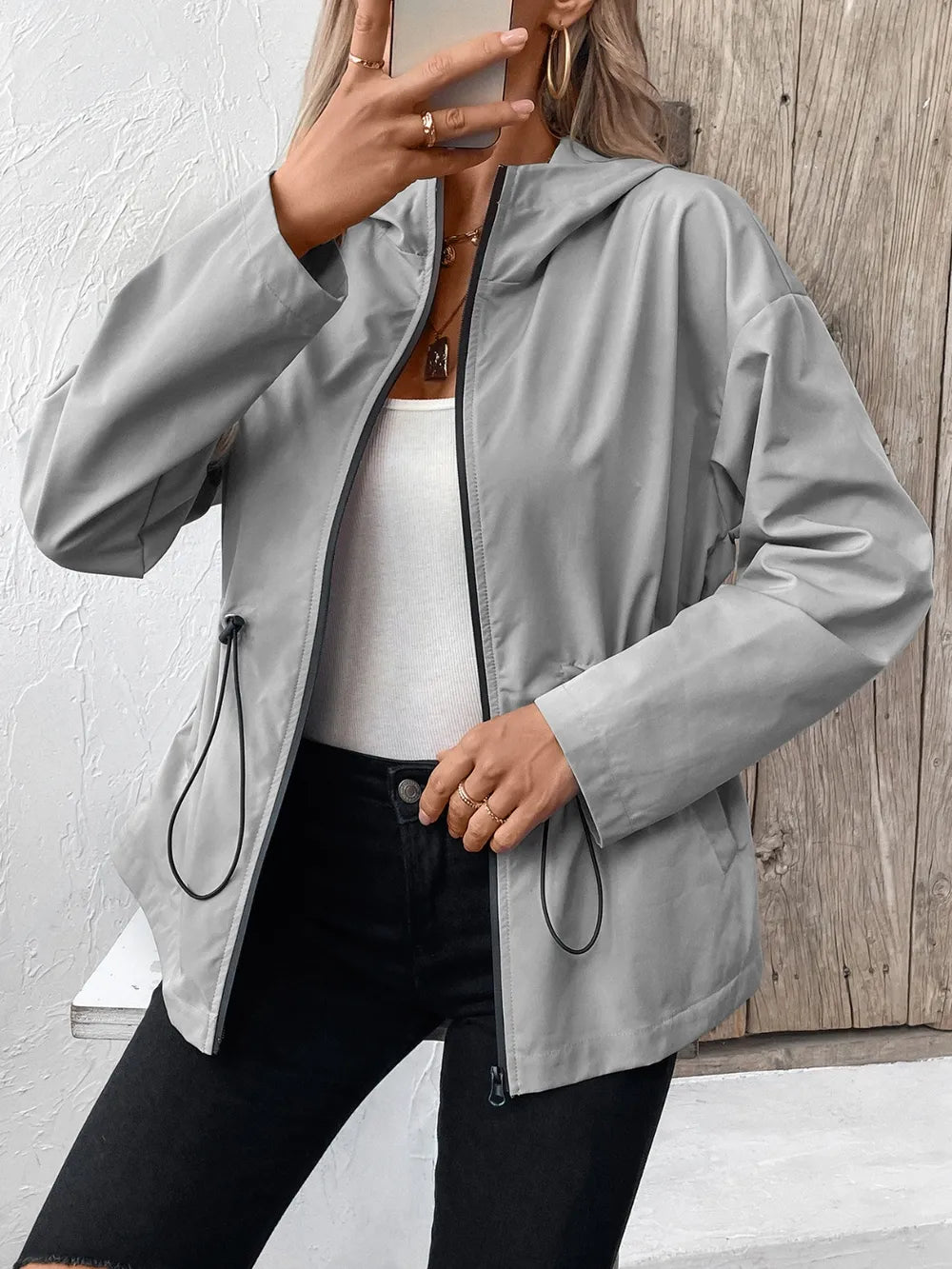 Casual Zip-Up Jacket with Adjustable Hood