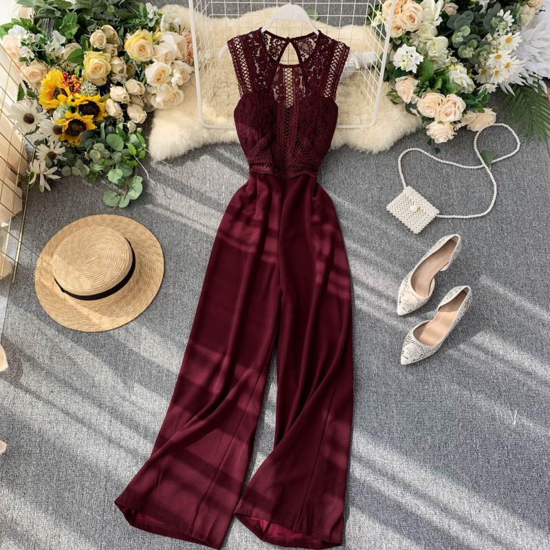Jumpsuit Women Hollow Backless lace with wide leg pants