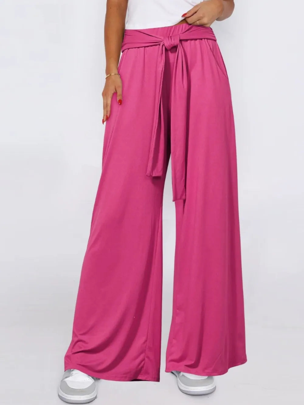 Tie-Waist Wide-Leg Pants with Pockets