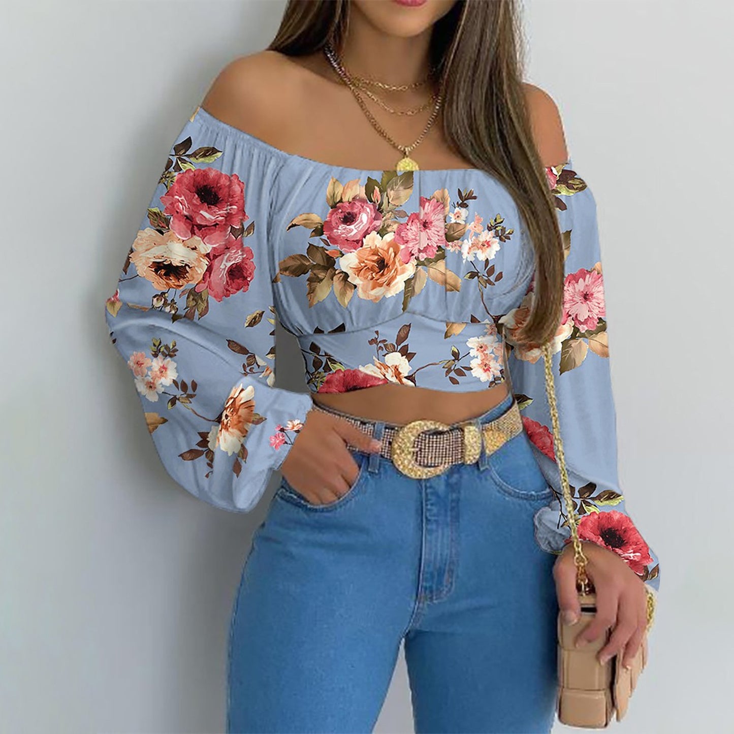 Off Shoulder Long Sleeved Blouse