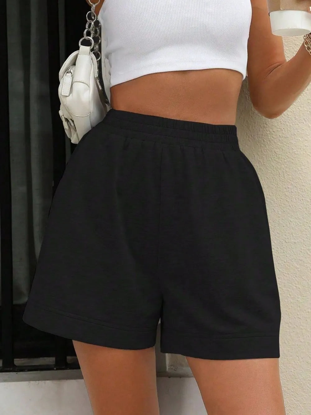 Elastic Waist Pocketed Shorts