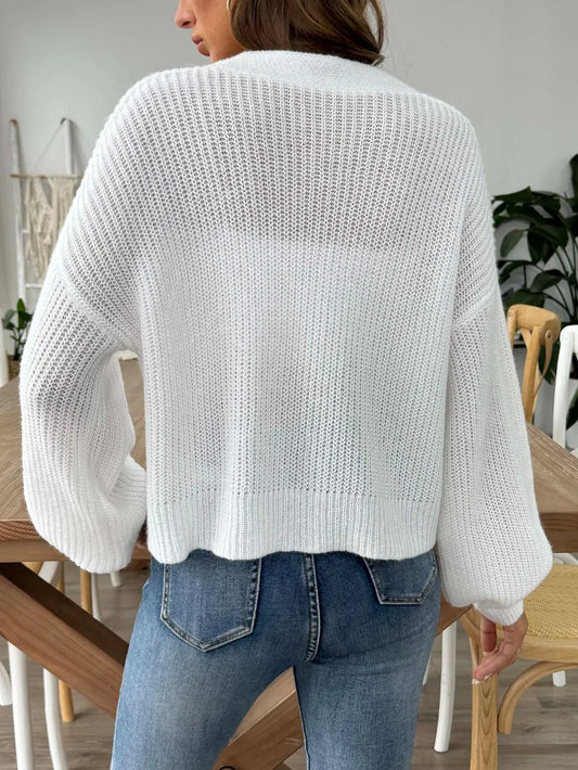 Cropped Sweater Jacket with Delicate Floral Embroidery