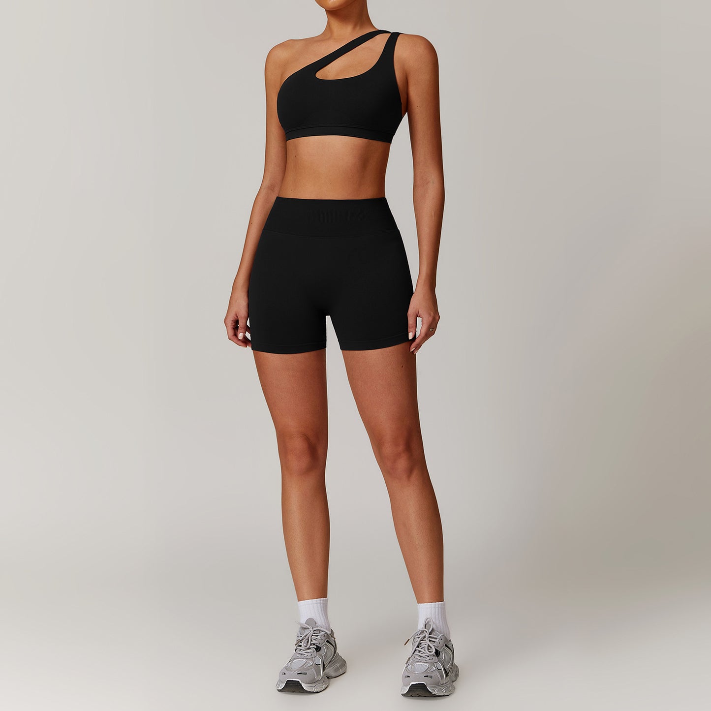 Slant Shoulder Sports Bra & Shorts Yoga Set