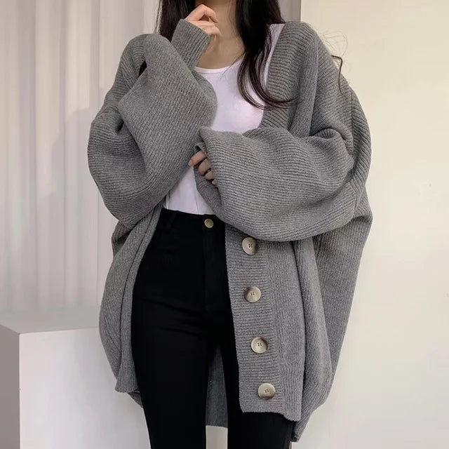 Lazy Sweater Coat Loose Fit Large Size Knitted Cardigan