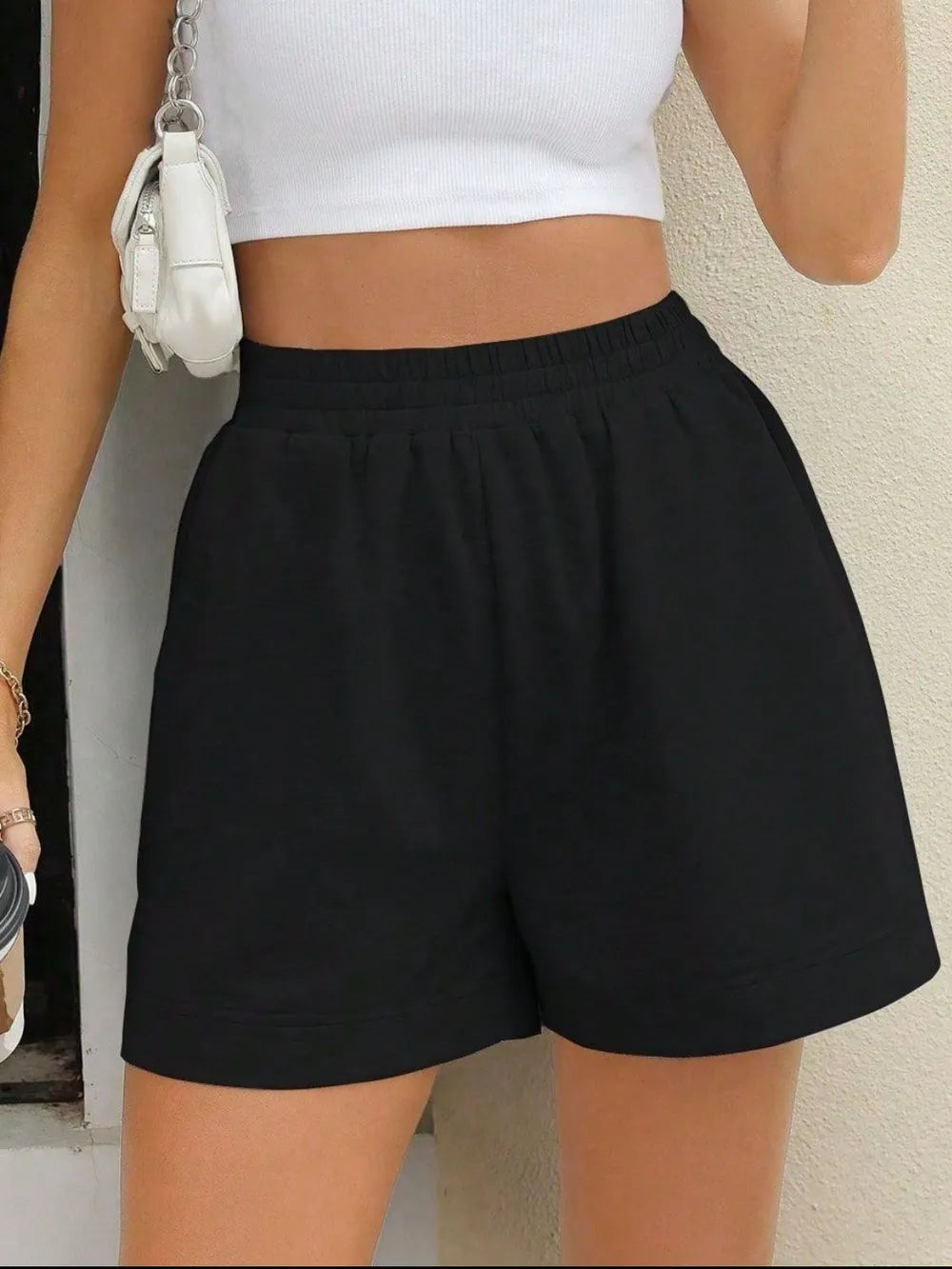 Elastic Waist Pocketed Shorts