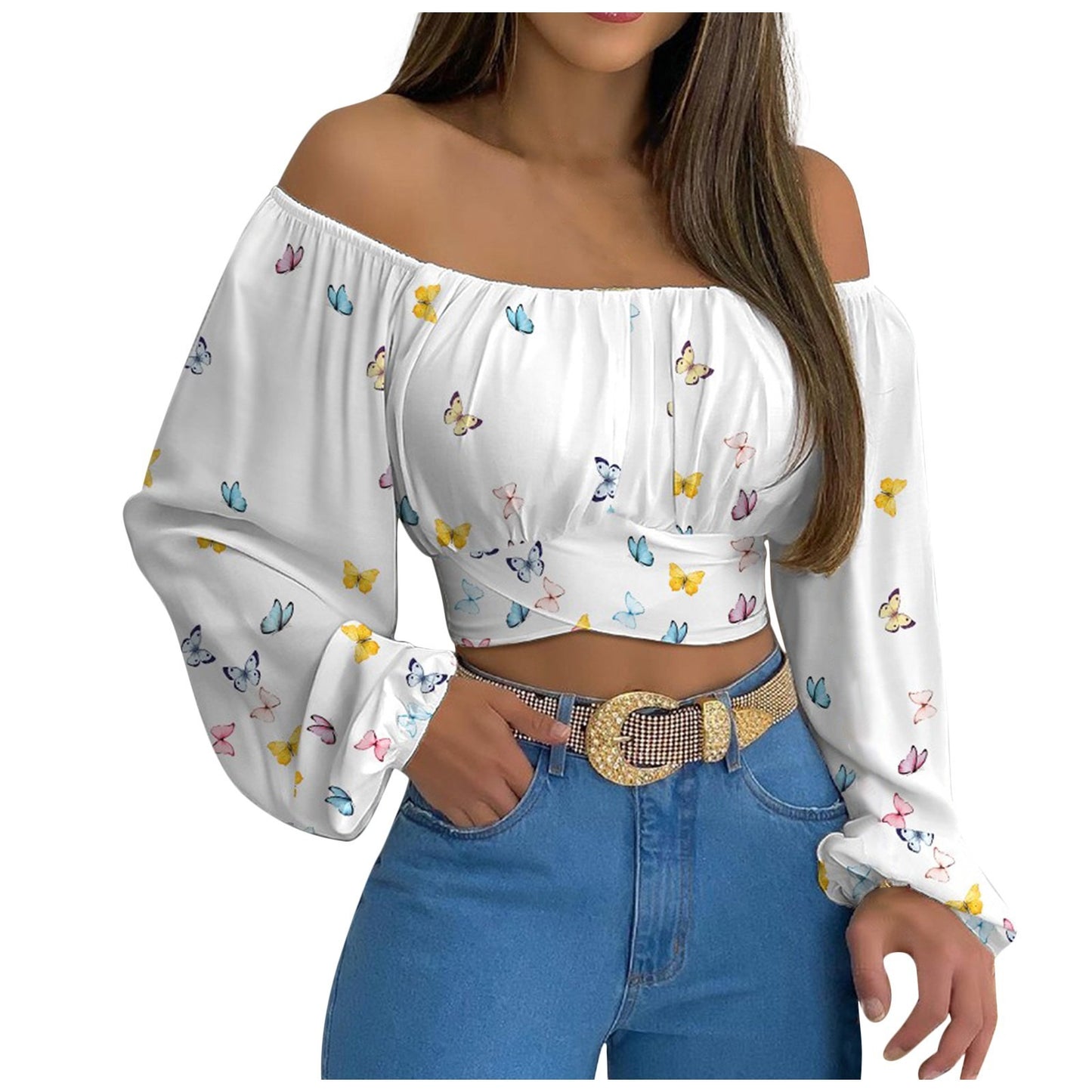 Off Shoulder Long Sleeved Blouse