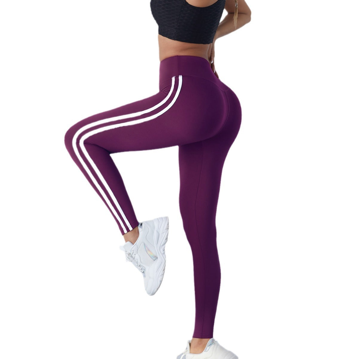 Yoga leggings, high waisted and hip lifting, with stripes