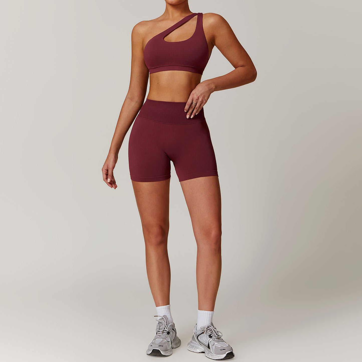 Slant Shoulder Sports Bra & Shorts Yoga Set