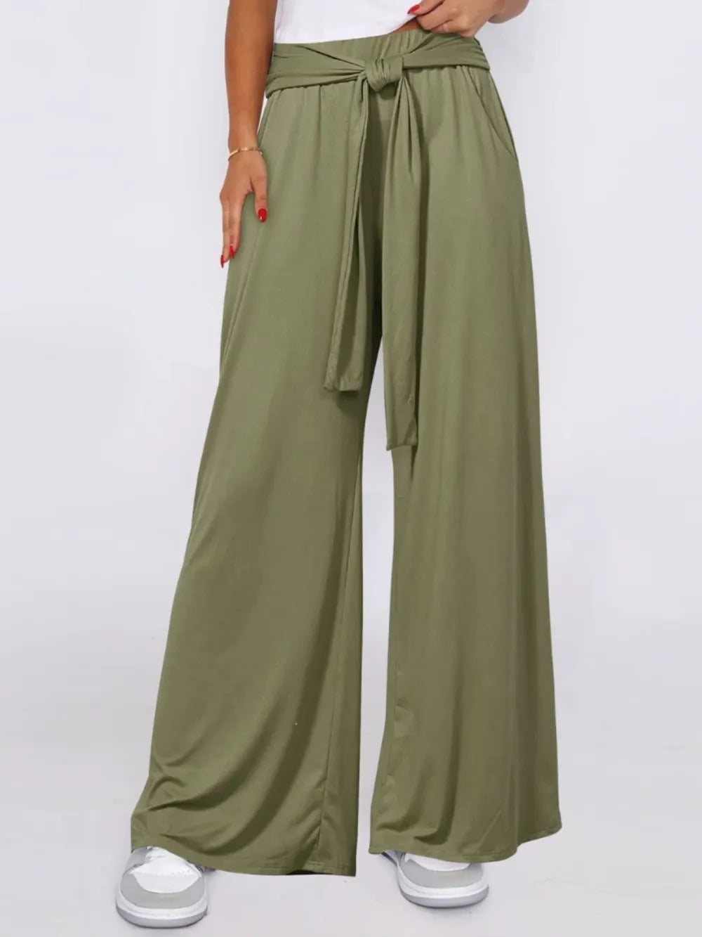 Tie-Waist Wide-Leg Pants with Pockets