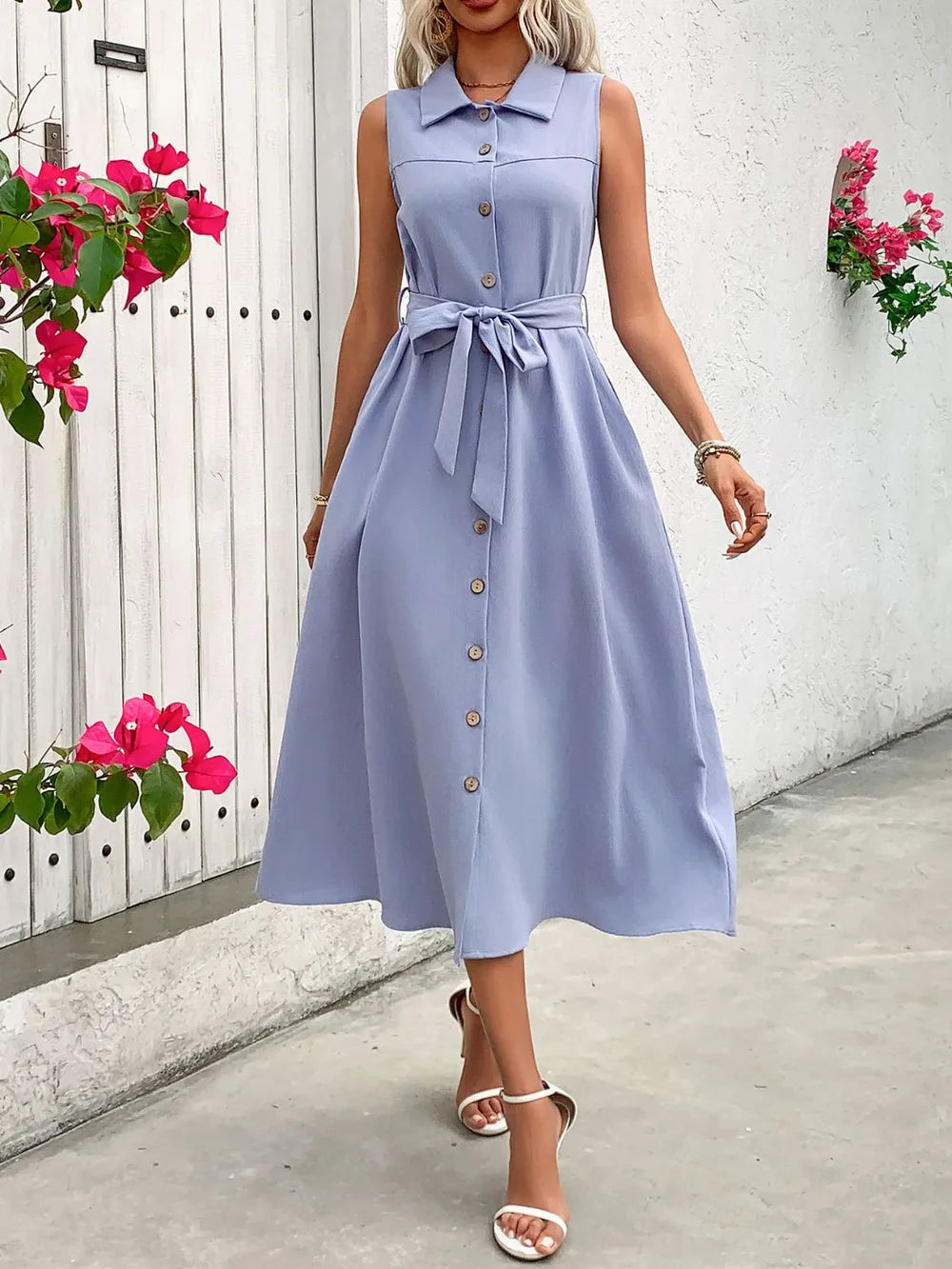 Minimalist Sleeveless Belted Dress – Warm-Weather Classic