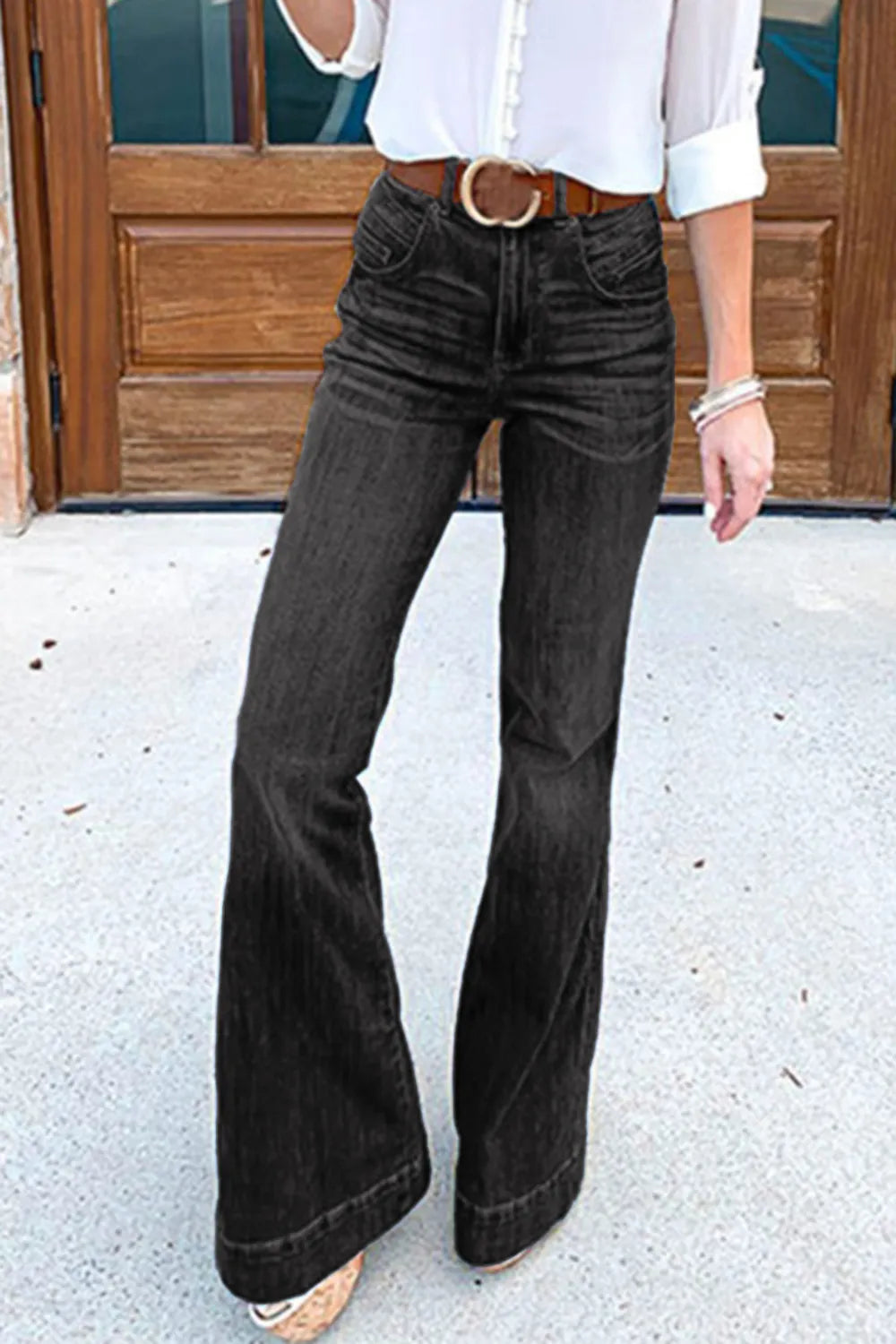 Full-Size Flare Jeans with Pockets – Available in Plus Sizes