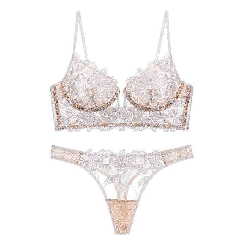 Embroidered Lace Deep V Lingerie Set