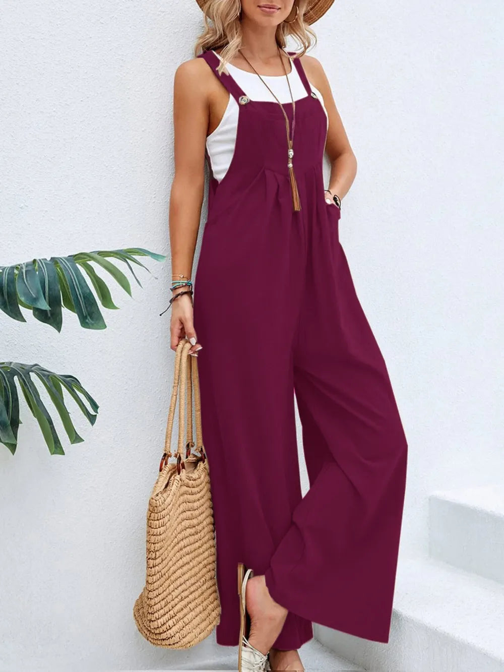 Square Neck Wide Strap Overalls