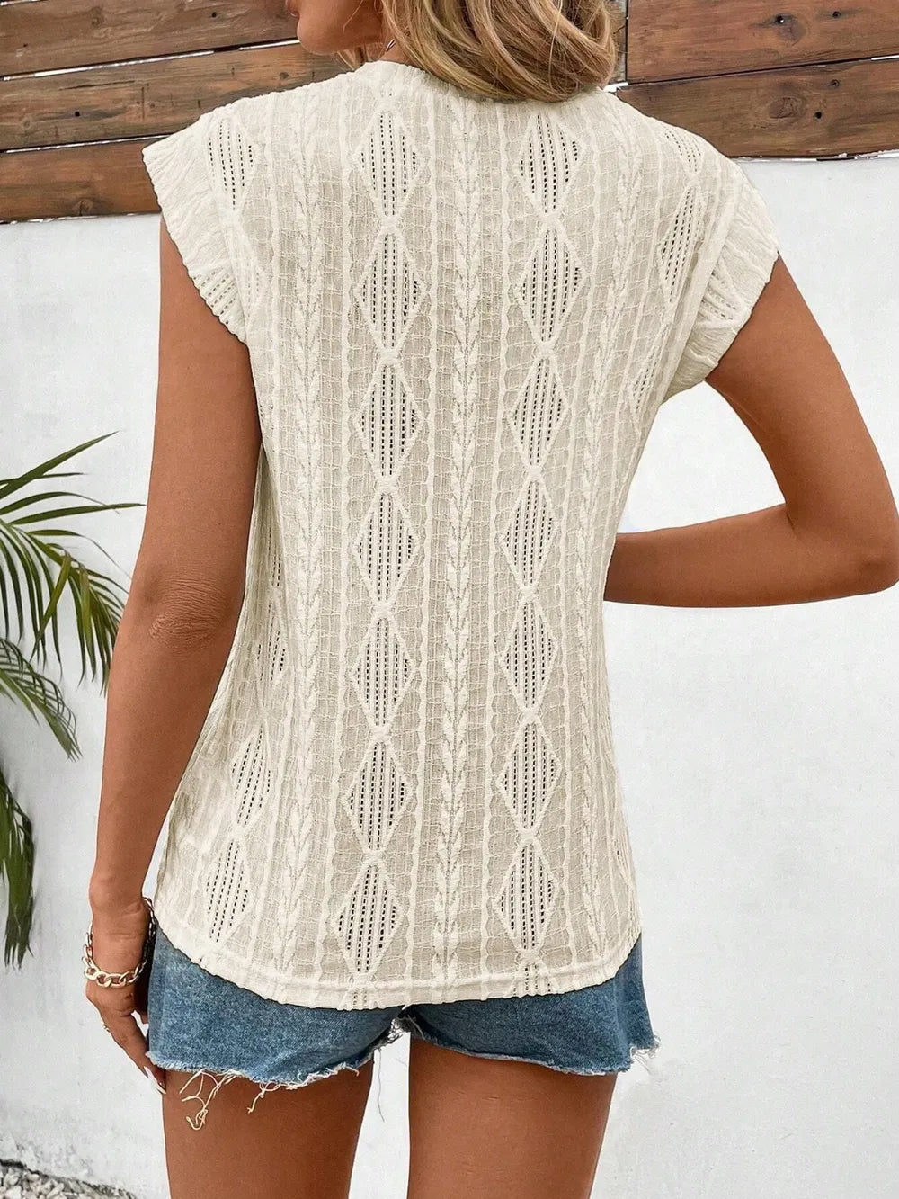 Delicate Eyelet Cap Sleeve Top – Round Neck Style