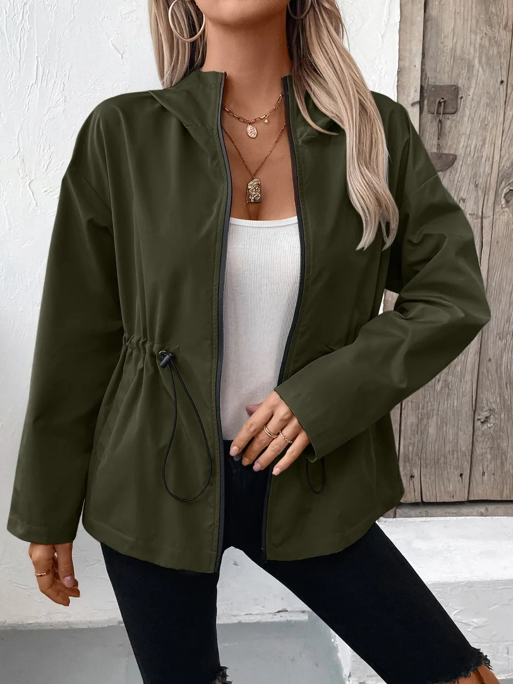 Casual Zip-Up Jacket with Adjustable Hood