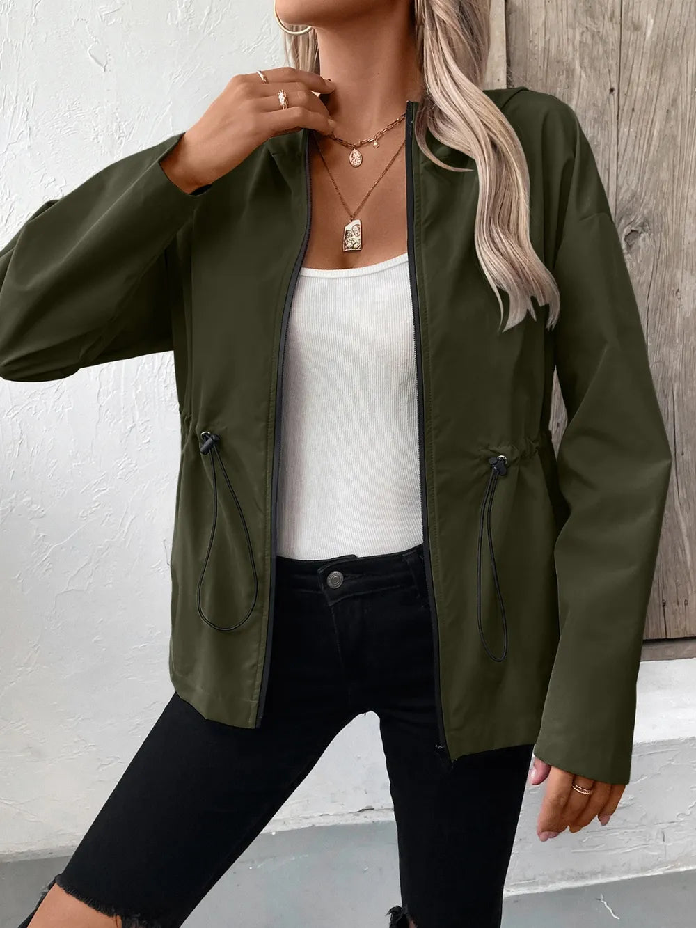 Casual Zip-Up Jacket with Adjustable Hood