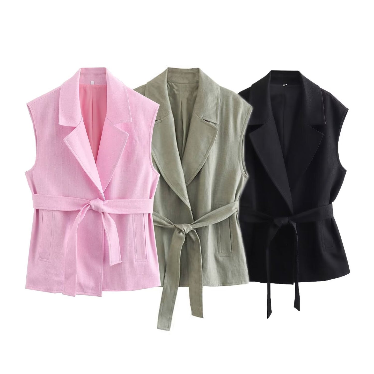 Sleeveless Belted Vest & Wide-Leg Pants Set – Effortless Chic