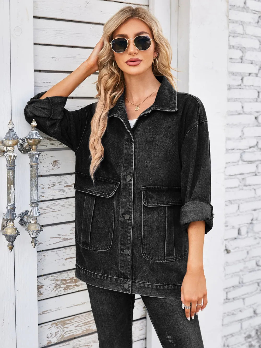 Classic Long Sleeve Button-Up Denim Jacket
