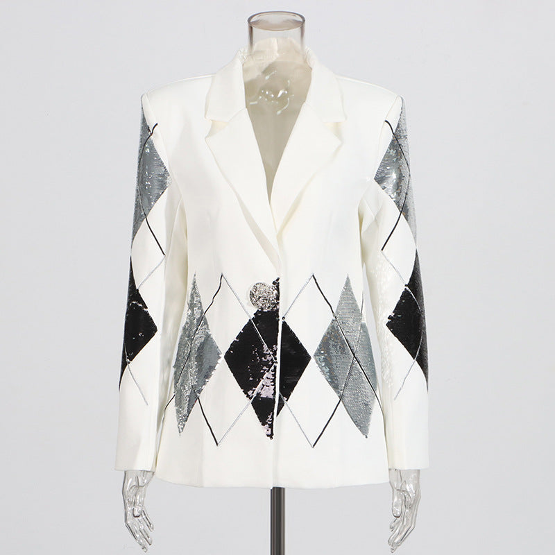 Statement Patchwork Sequin Blazer – Sleek, Chic & Shiny