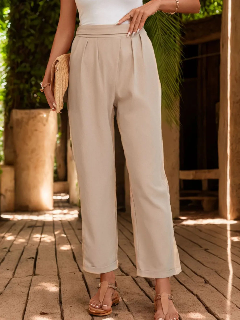 Ruched Waist Relaxed Pants