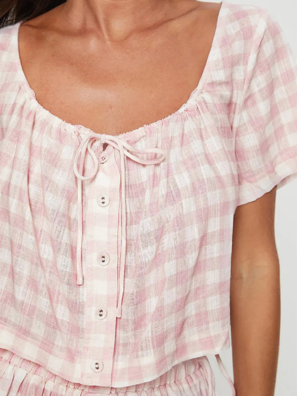 Plaid Short Sleeve Top and Shorts Set – Perfect for Casual Outings and Lounging