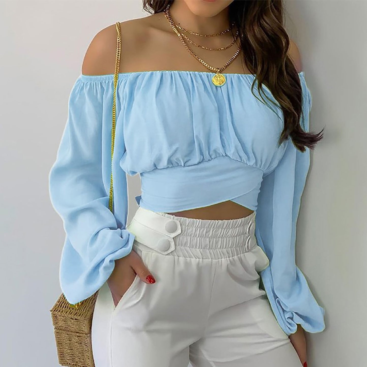 Off Shoulder Long Sleeved Blouse