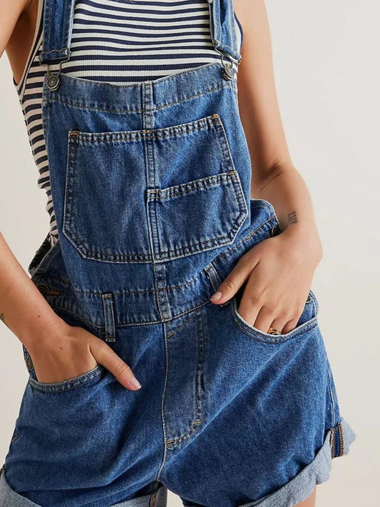 Square Neck Denim Overalls with Bold Wide Straps – Effortless Everyday Style
