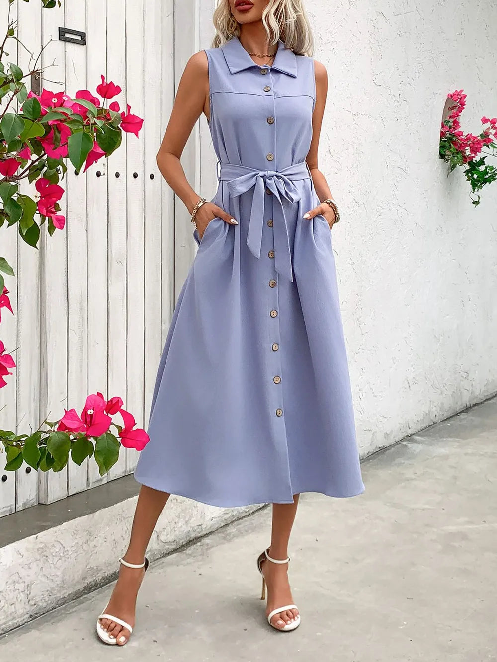 Minimalist Sleeveless Belted Dress – Warm-Weather Classic