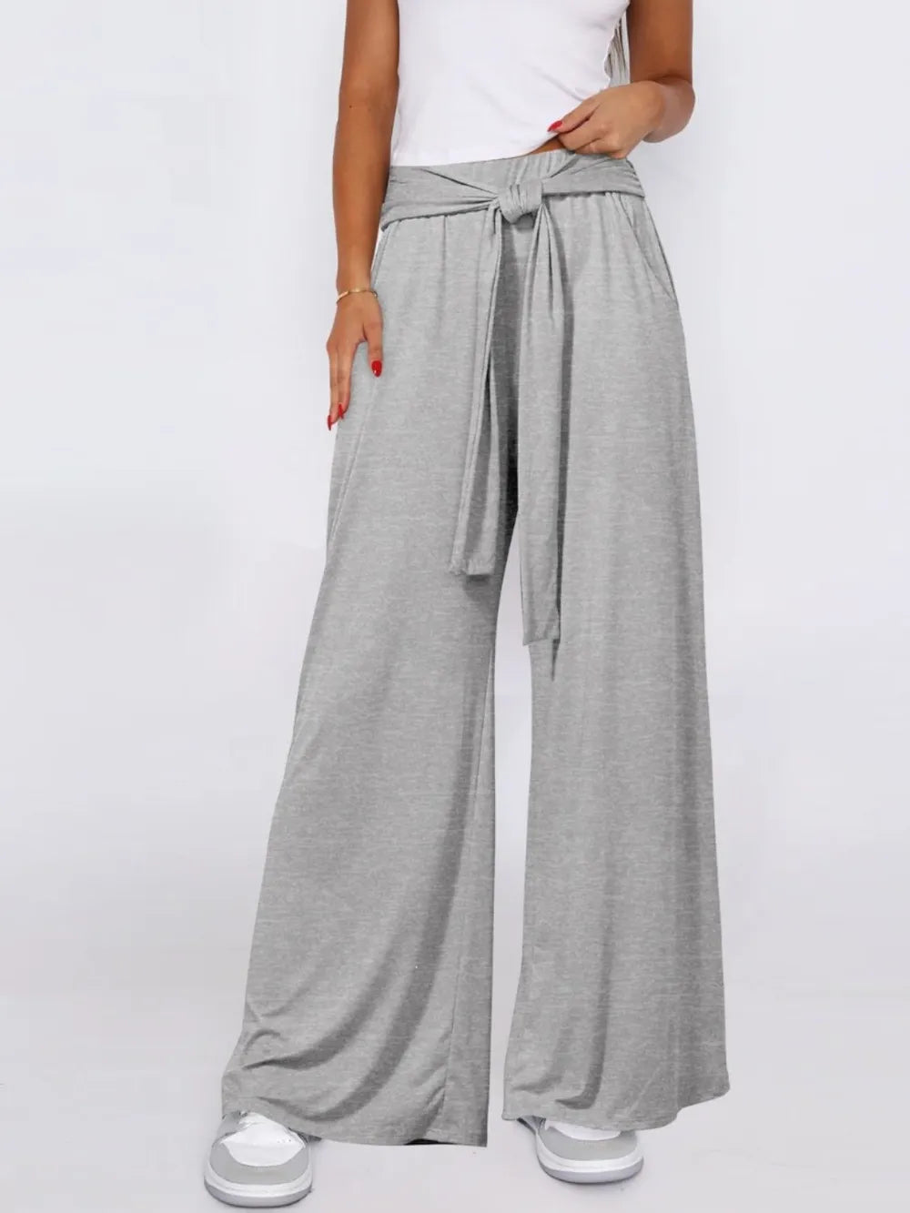 Tie-Waist Wide-Leg Pants with Pockets
