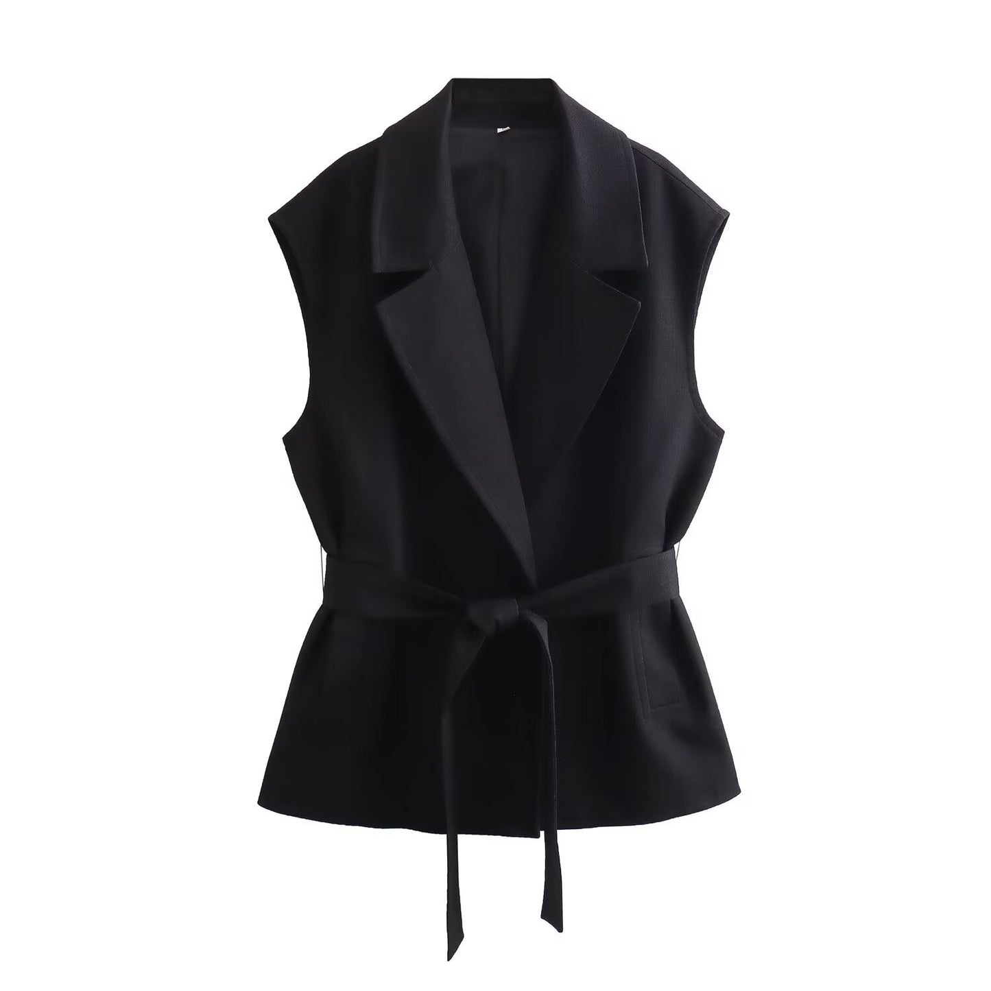 Sleeveless Belted Vest & Wide-Leg Pants Set – Effortless Chic