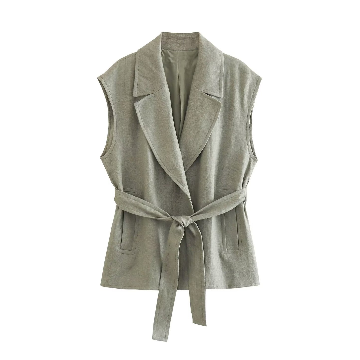 Sleeveless Belted Vest & Wide-Leg Pants Set – Effortless Chic