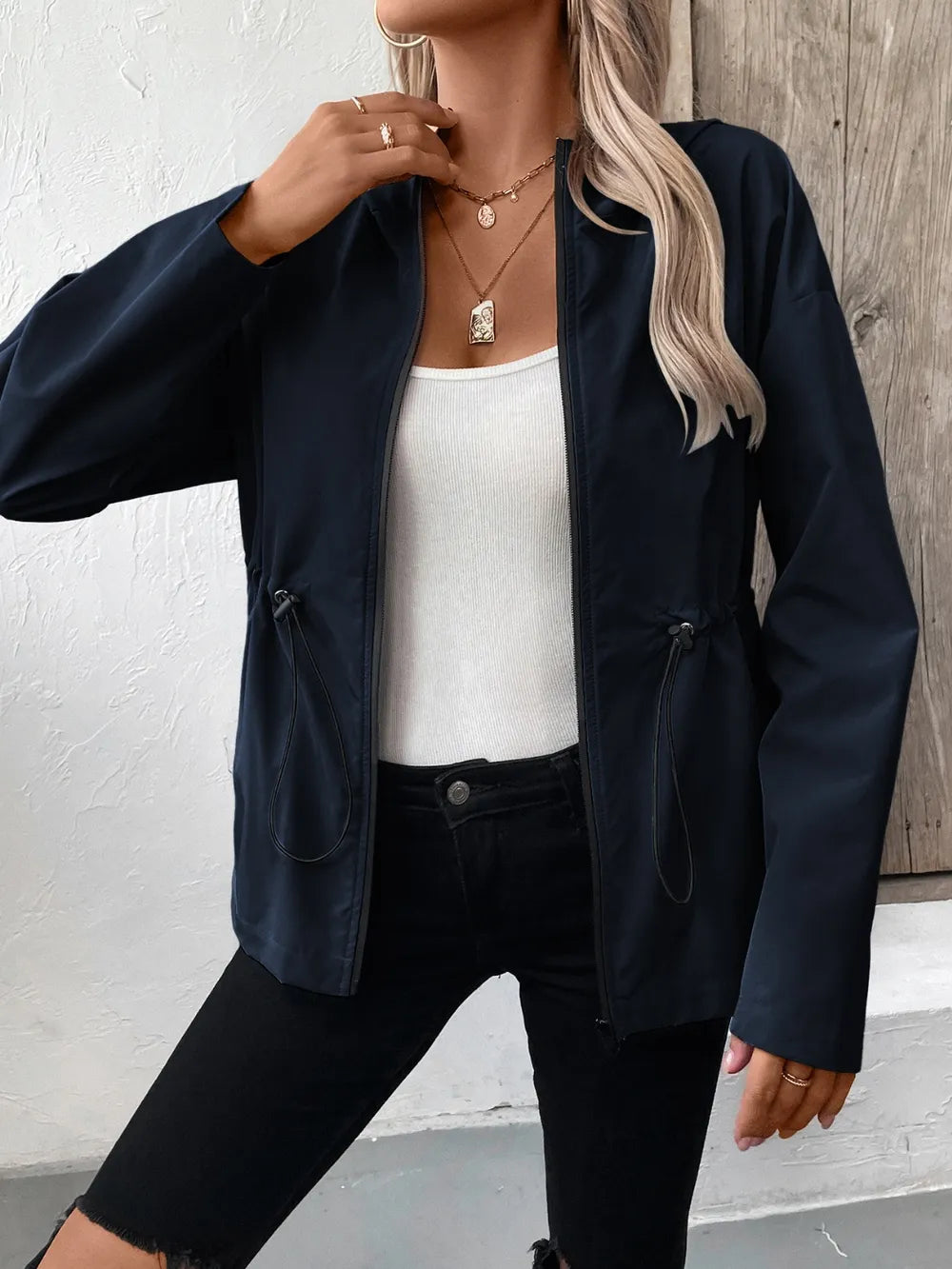 Casual Zip-Up Jacket with Adjustable Hood
