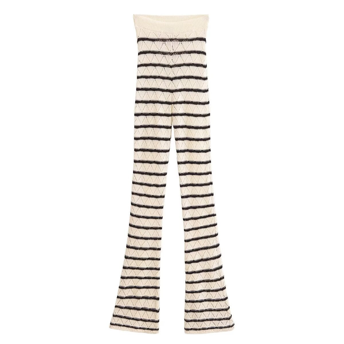 Chic Striped Crochet Top with Matching Pants – A Perfect Set for Casual Days