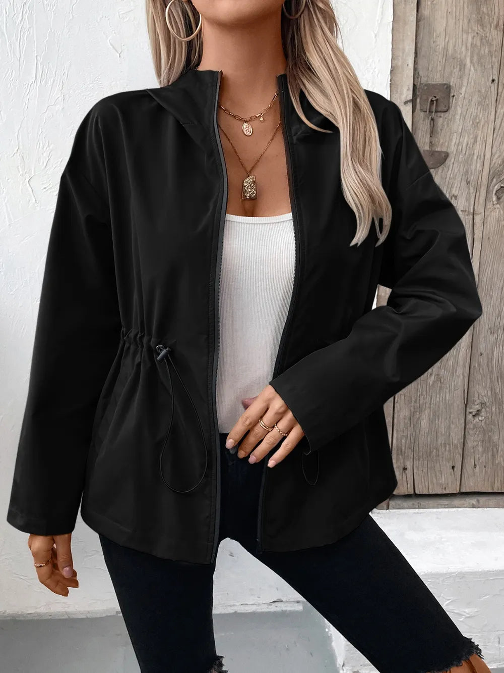 Casual Zip-Up Jacket with Adjustable Hood
