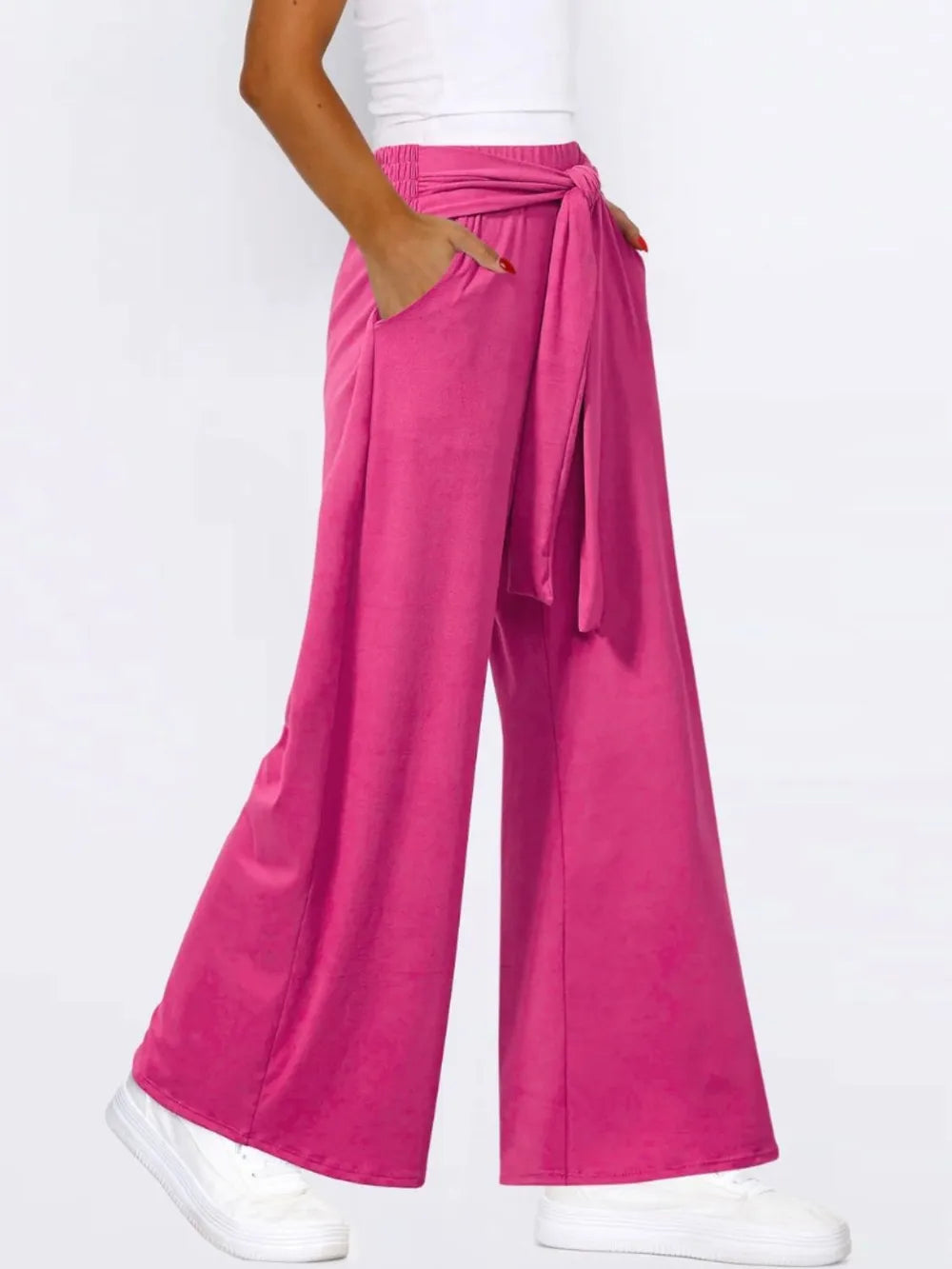 Tie-Waist Wide-Leg Pants with Pockets