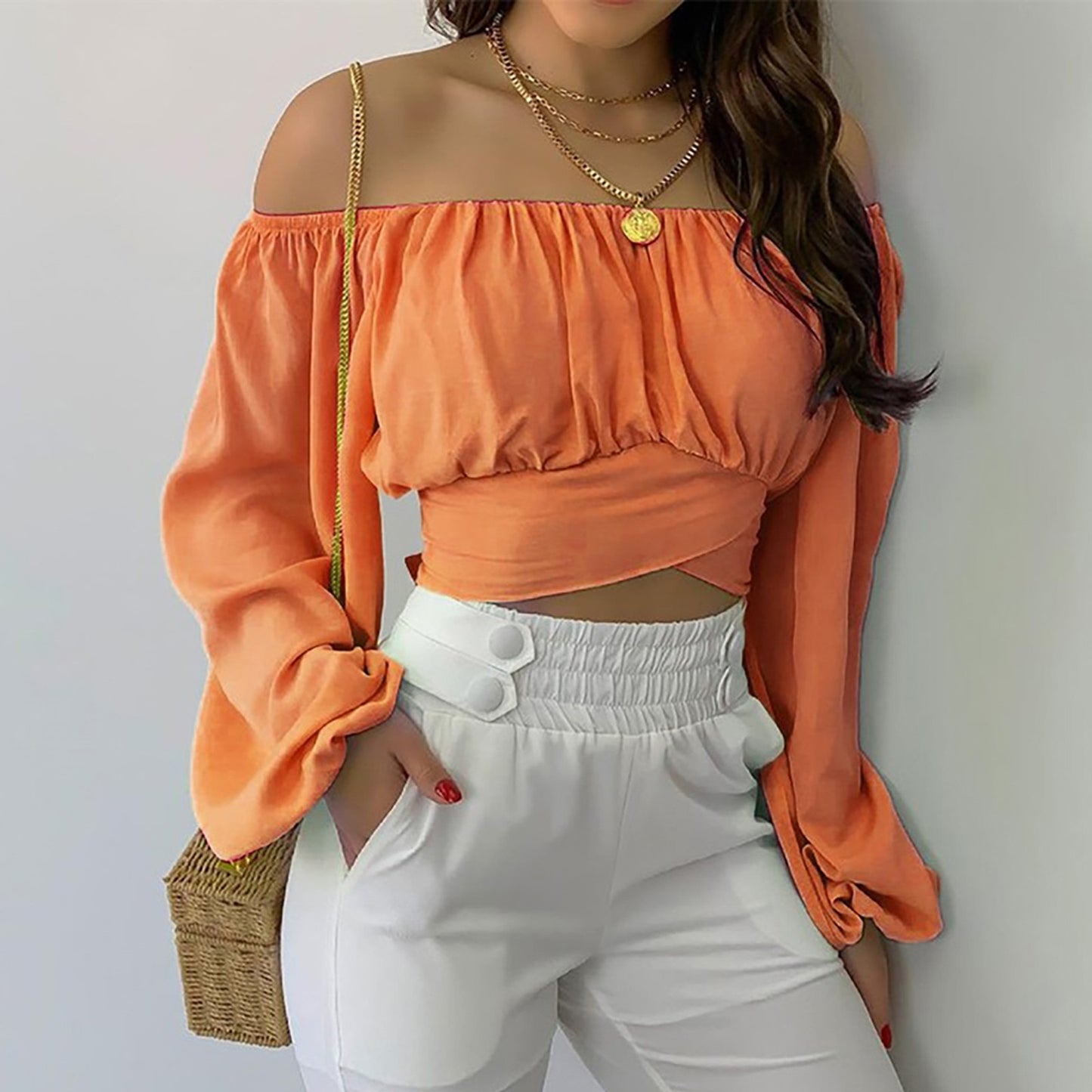 Off Shoulder Long Sleeved Blouse