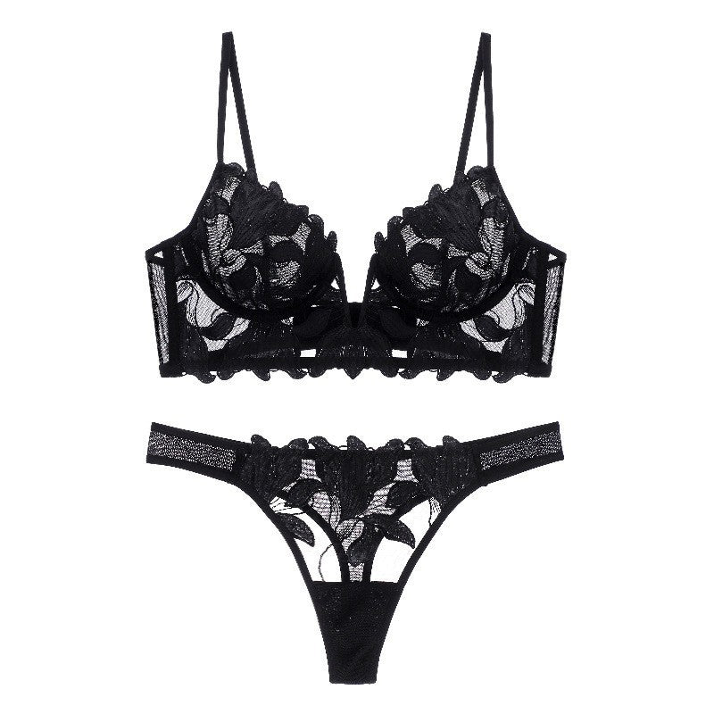Embroidered Lace Deep V Lingerie Set